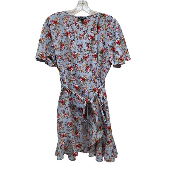 Topshop Confetti Floral Wrap Tea Dress Light Blue Multicolor Size 6 - Picture 2 of 9